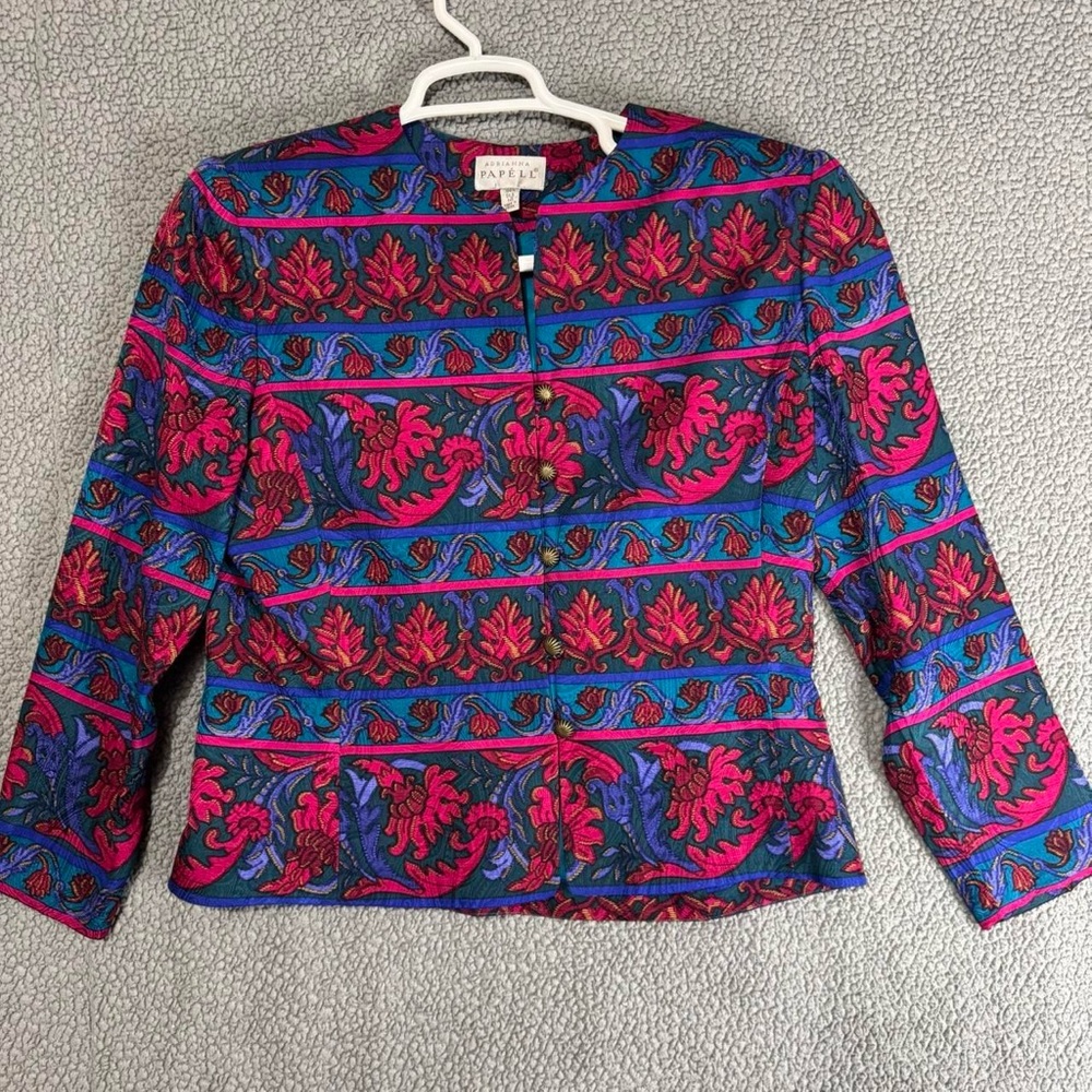 Adrianna Papell Bright 100% Silk Jacket Vintage * Size 14